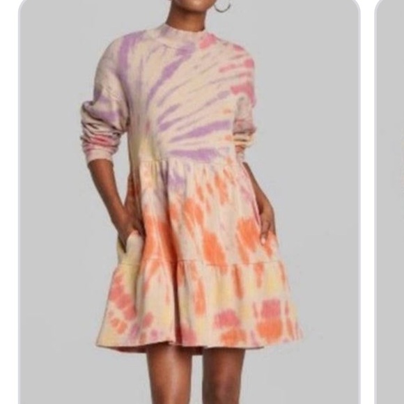 NEW WILD FABLE Tie Dye Sweatshirt Tiered Dress - Picture 1 of 4